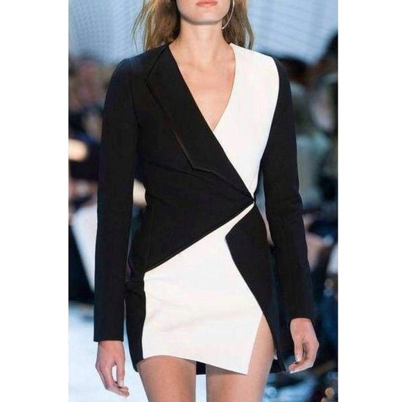 RARE THIERRY MUGLER RUNWAY Bicolor Asymmetric Mini Dress, Size 44 IT, M, NEW - Picture 9 of 11